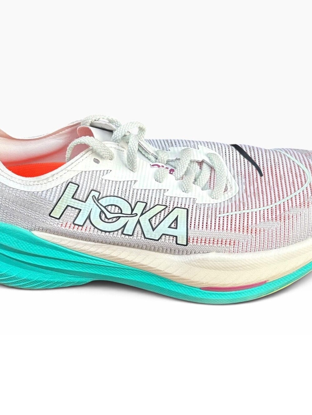 NWOT Hoka One One Mach X 2 Running Shoes Size Women's 9.5B White Neon Blue Gym